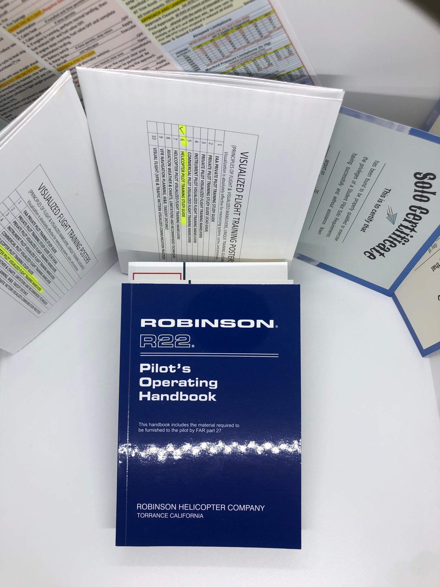 Robinson 22 (R22) Helicopter Flight Training Bundle: 5-Piece, Robinson22 Extended Quick Reference Checklist, 2-Piece Poster Set, R22 Pilot Operating Handbook (POH),All In One