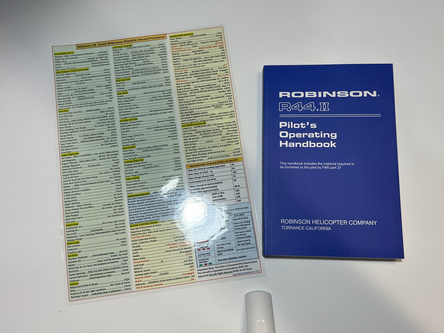 Robinson 44 (R44) Helicopter Flight Training Bundle: 5-Piece, Robinson 44 Extended Quick Reference Checklist, 2-Piece Poster Set, R44 Pilot Operating Handbook (POH),All In One
