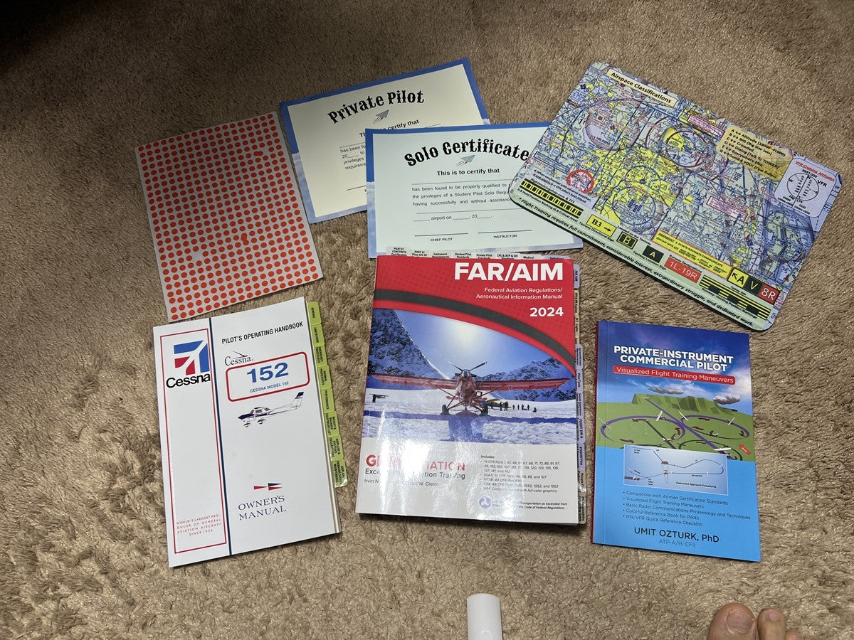2024 GLEIM  PRE-TABBED FAR AIM BOOK, POH TABs, COMPLIMENTARY GIFTS, All In One (Flight Training  Maneuvers  Book, Round Stickers, Solo & Private Pilot Achievement Certificates, VFR Sectional Chart Mouse Pad..)